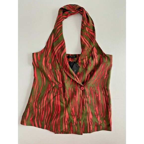 $225 RACHEL ZOE Halter TOP Vest Style POPPY Silk Tank ( 6 )